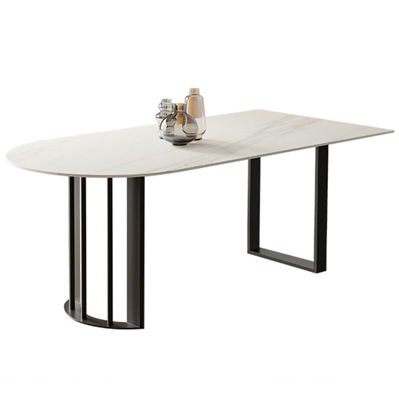 Onregelmatige eettafel van gesinterd steen Moderne eilandtafel met wit/zwart dubbel voetstuk