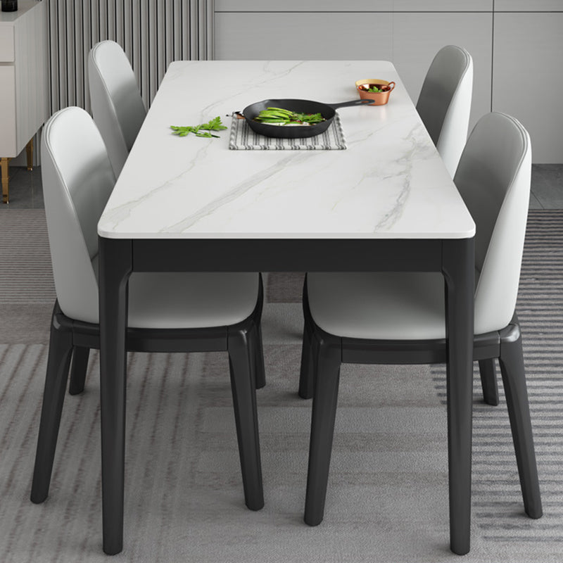 Modern Sintered Stone Dining Table Rectangular Table with Wood Four-leg