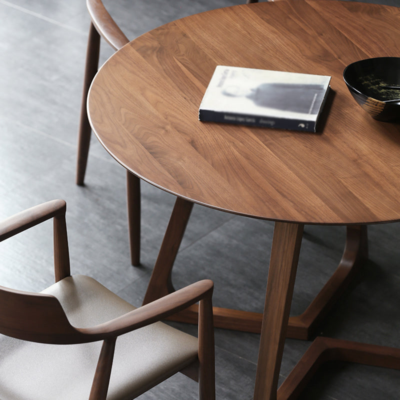 Contemporary Style Round Solid Wood Table Sled Base Dining Table for Home