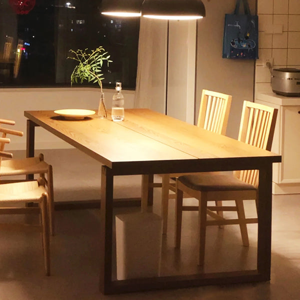 Minimalist Kitchen Standard Dining Table Solid Wood Rectangle Dining Table with Double Pedestal