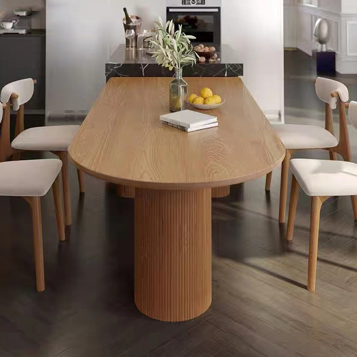 Forma gratis Mesa de comedor de tono marrón de madera maciza Mesa de 3 patas moderna para comedor para comedor