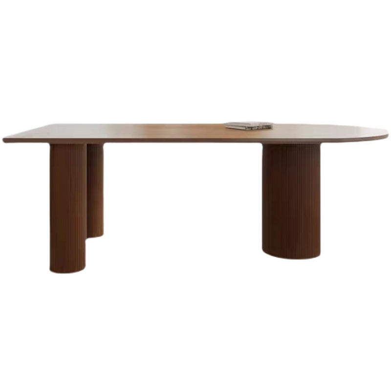 Forma gratis Mesa de comedor de tono marrón de madera maciza Mesa de 3 patas moderna para comedor para comedor