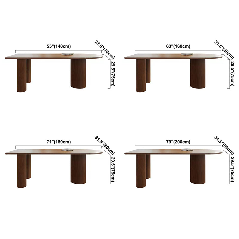 Forma gratis Mesa de comedor de tono marrón de madera maciza Mesa de 3 patas moderna para comedor para comedor