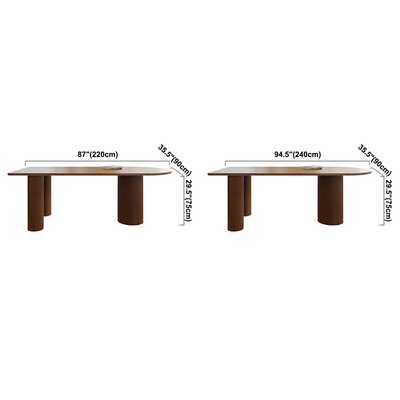 Forma gratis Mesa de comedor de tono marrón de madera maciza Mesa de 3 patas moderna para comedor para comedor
