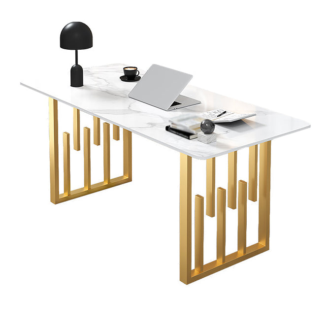 Contemporary Dining Table Sintered Stone Dining Table with Double Pedestal for Home Kitchen Dinner