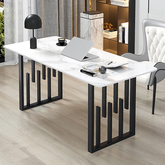 Contemporary Dining Table Sintered Stone Dining Table with Double Pedestal for Home Kitchen Dinner
