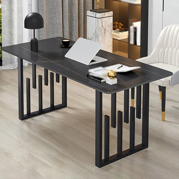 Contemporary Dining Table Sintered Stone Dining Table with Double Pedestal for Home Kitchen Dinner