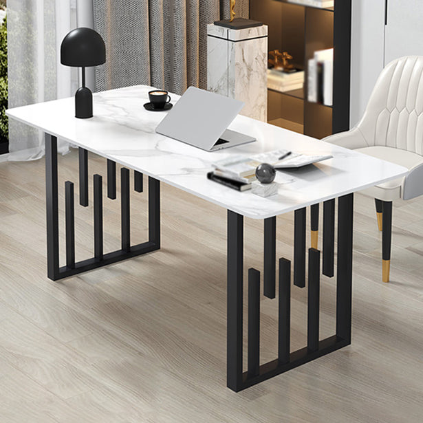 Contemporary Dining Table Sintered Stone Dining Table with Double Pedestal for Home Kitchen Dinner