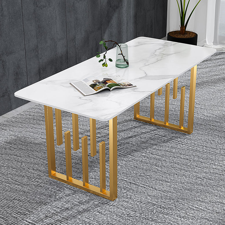 Contemporary Dining Table Sintered Stone Dining Table with Double Pedestal for Home Kitchen Dinner