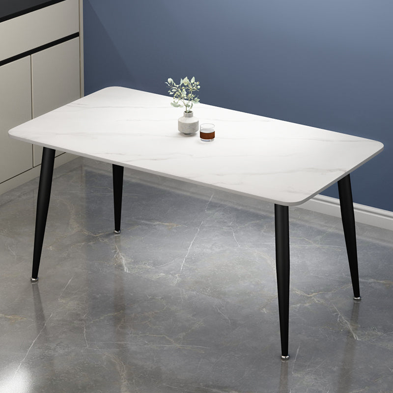 Rectangle Sintered Stone Two-Color Dining Table Simplicity 4 Legs Table for Dining Room