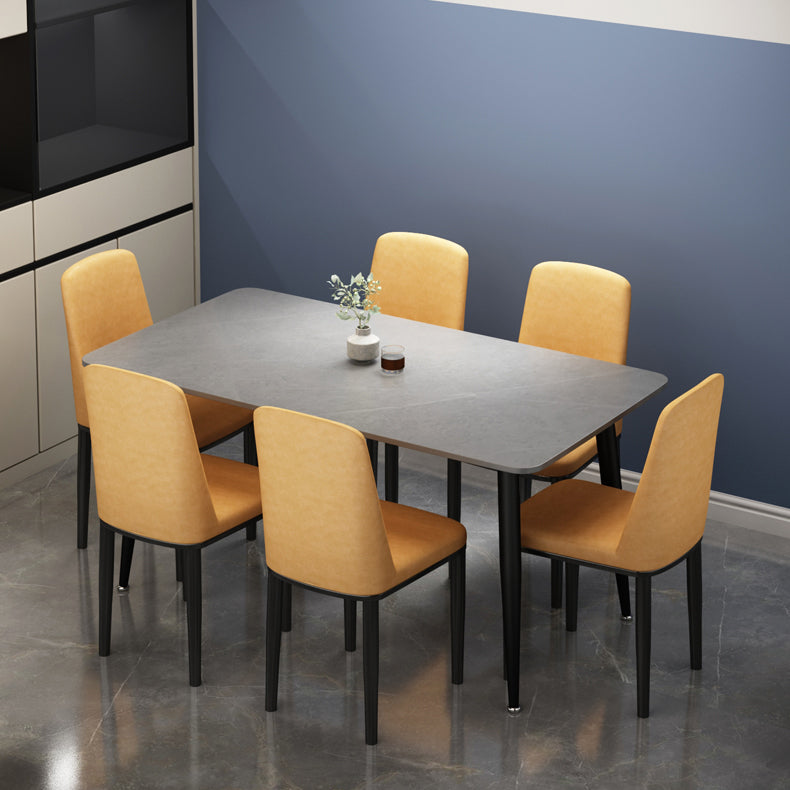 Rectangle Sintered Stone Two-Color Dining Table Simplicity 4 Legs Table for Dining Room