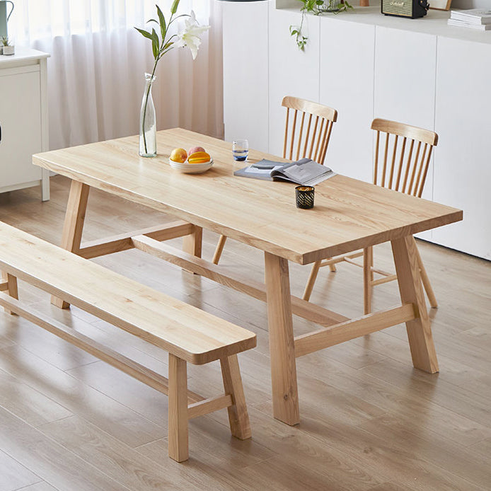 Moderne dennen vaste houten tafel rechthoek eettafel met houten schroefbasisbasis