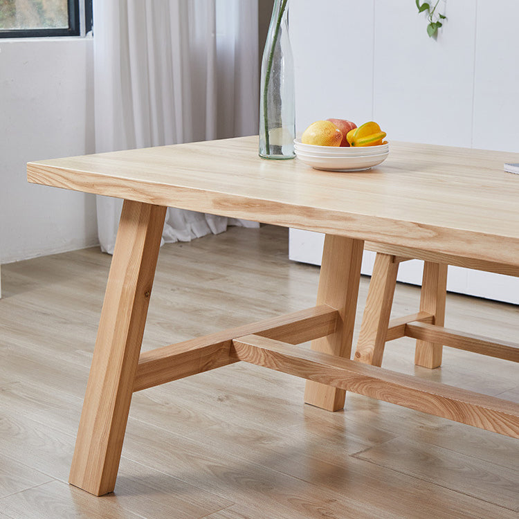 Moderne dennen vaste houten tafel rechthoek eettafel met houten schroefbasisbasis
