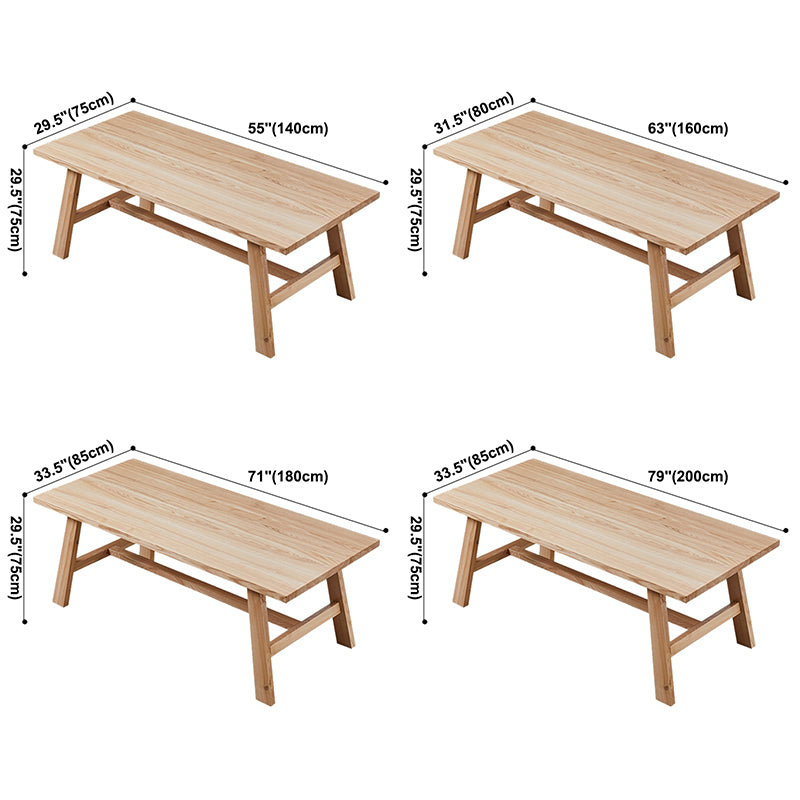 Moderne dennen vaste houten tafel rechthoek eettafel met houten schroefbasisbasis