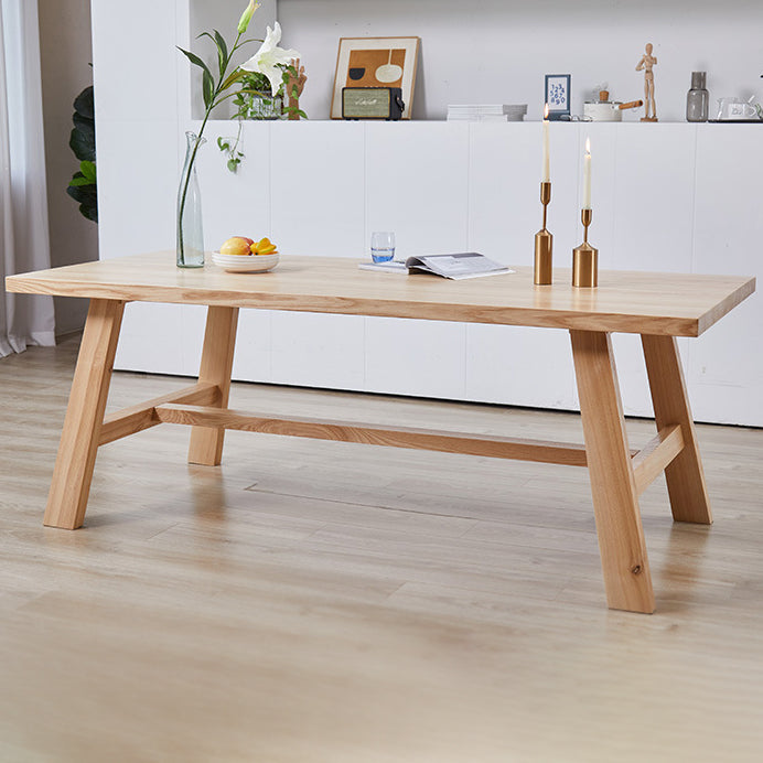 Moderne dennen vaste houten tafel rechthoek eettafel met houten schroefbasisbasis