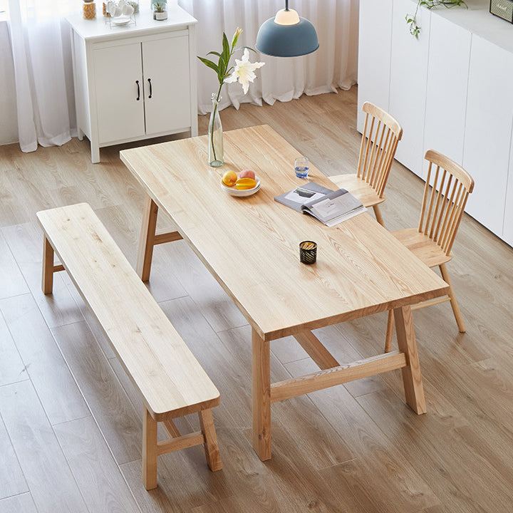 Moderne dennen vaste houten tafel rechthoek eettafel met houten schroefbasisbasis