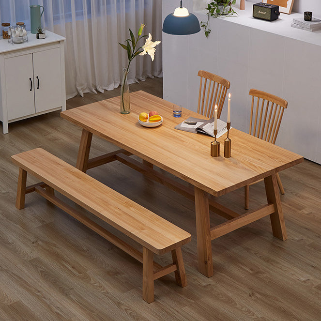 Moderne dennen vaste houten tafel rechthoek eettafel met houten schroefbasisbasis