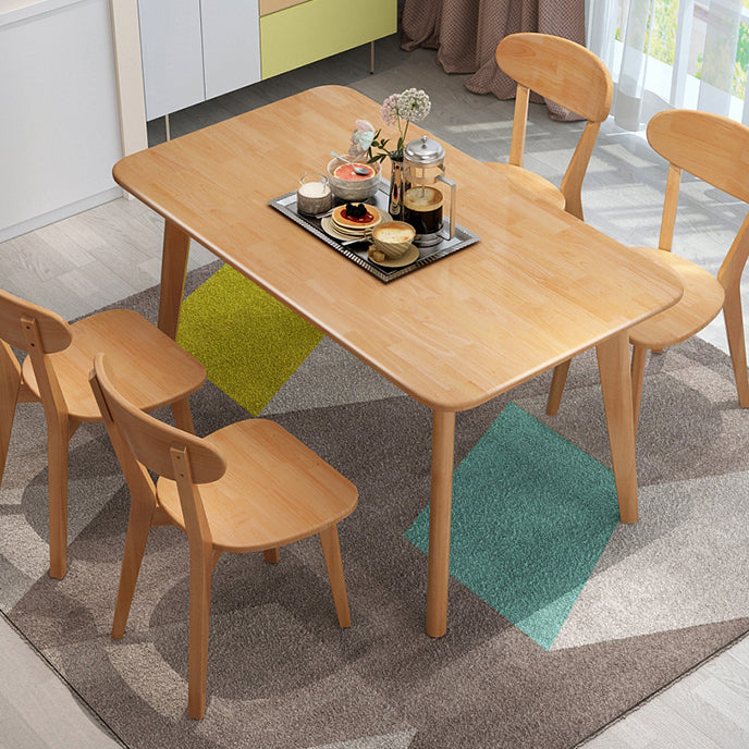 Rectangle Solid Wood Brown Tone Dining Table Simplicity 4 Legs Table for Dining Room