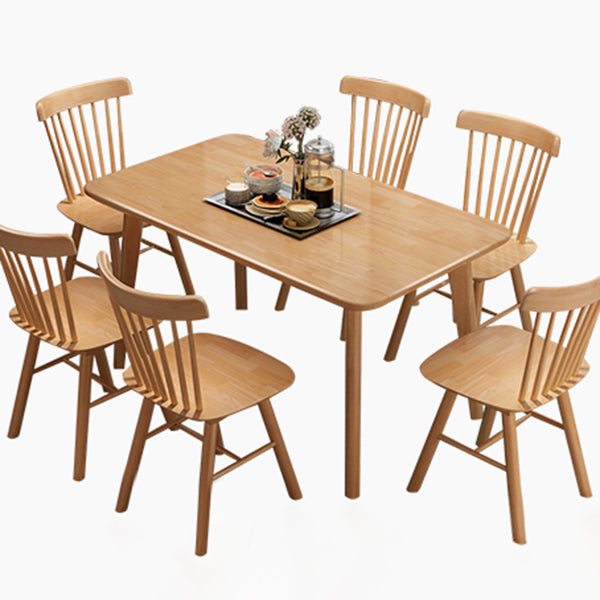 Rectangle Solid Wood Brown Tone Dining Table Simplicity 4 Legs Table for Dining Room