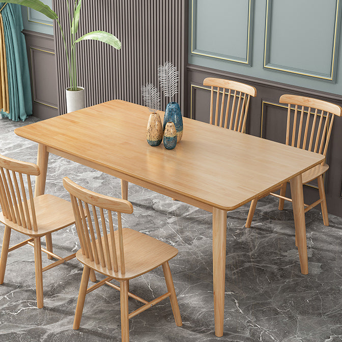 Mesa de comedor de madera maciza de caucho de estilo moderno, mesa rectangular marrón con 4 patas para uso doméstico