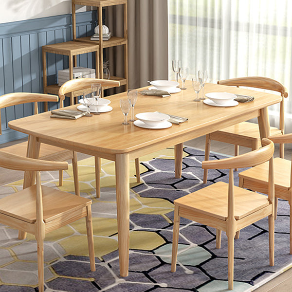 Mesa de comedor de madera maciza de caucho de estilo moderno, mesa rectangular marrón con 4 patas para uso doméstico