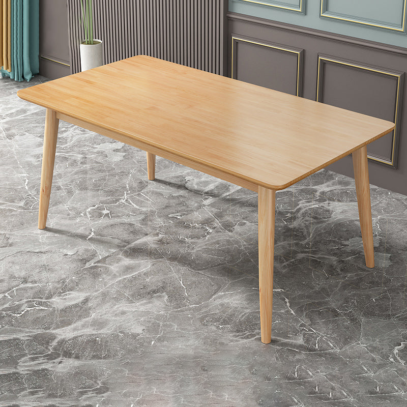 Mesa de comedor de madera maciza de caucho de estilo moderno, mesa rectangular marrón con 4 patas para uso doméstico