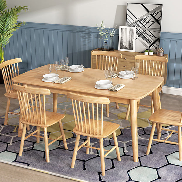 Mesa de comedor de madera maciza de caucho de estilo moderno, mesa rectangular marrón con 4 patas para uso doméstico