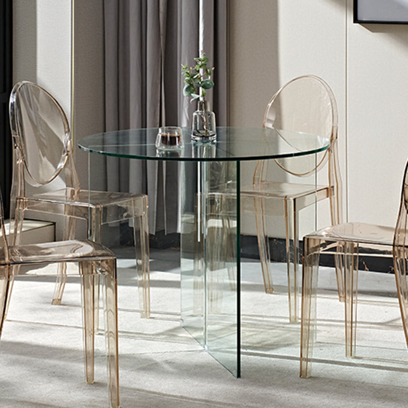 Contemporary Round Dining Room Table Tempered Glass Table with Pedestal Base
