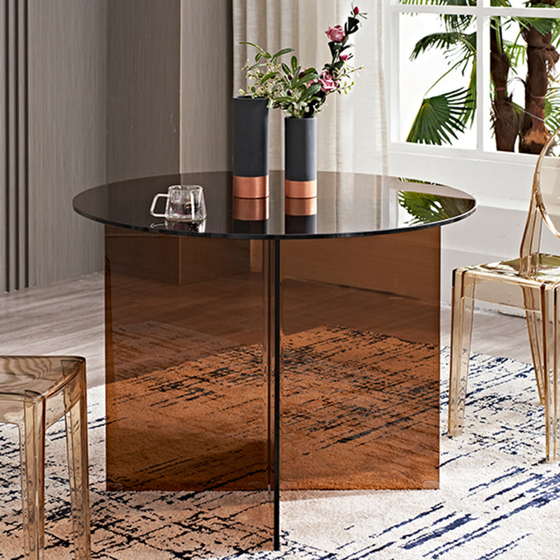 Contemporary Round Dining Room Table Tempered Glass Table with Pedestal Base