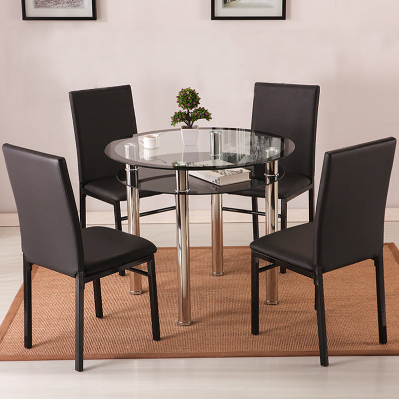 Contemporary 35.4" Round Dining Table Clear Tempered Glass Table with 4 Legs
