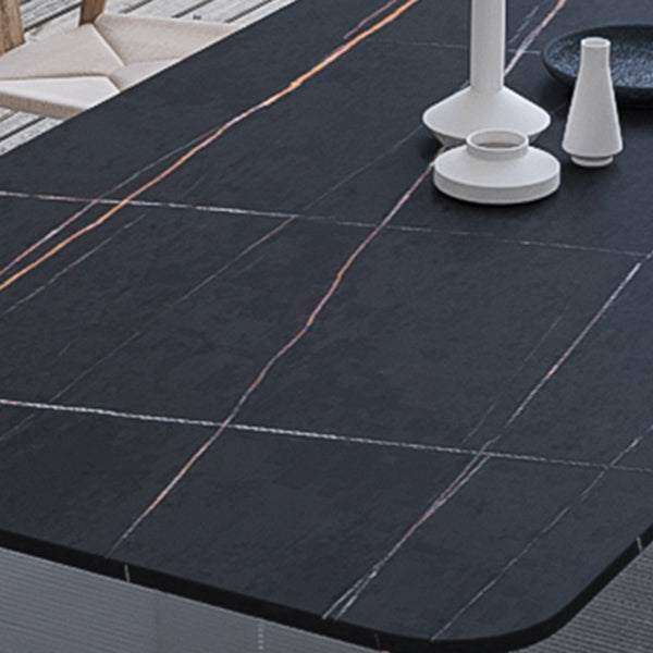 Contemporary Rectangle Dining Table Sintered Stone Dining Table with Clear Acrylic Double Pedestal