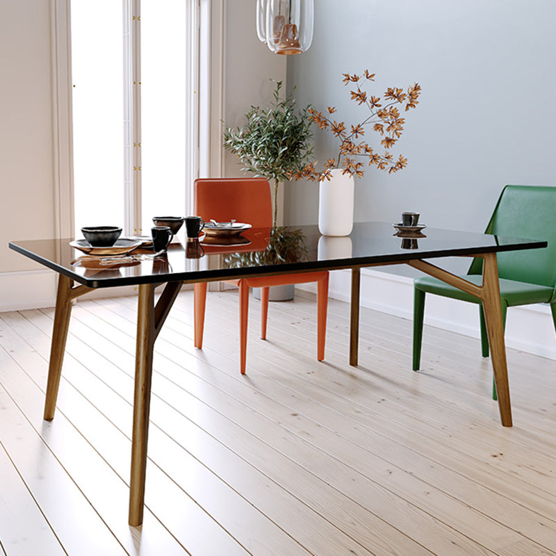 Mesa de comedor rectangular contemporánea mesa de vidrio templado transparente con 4 patas
