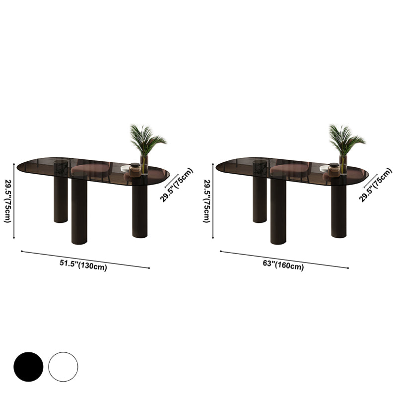 Zeitgenössischer ovaler Esstisch aus klarem gehärtetem Glas mit 3 Beinen