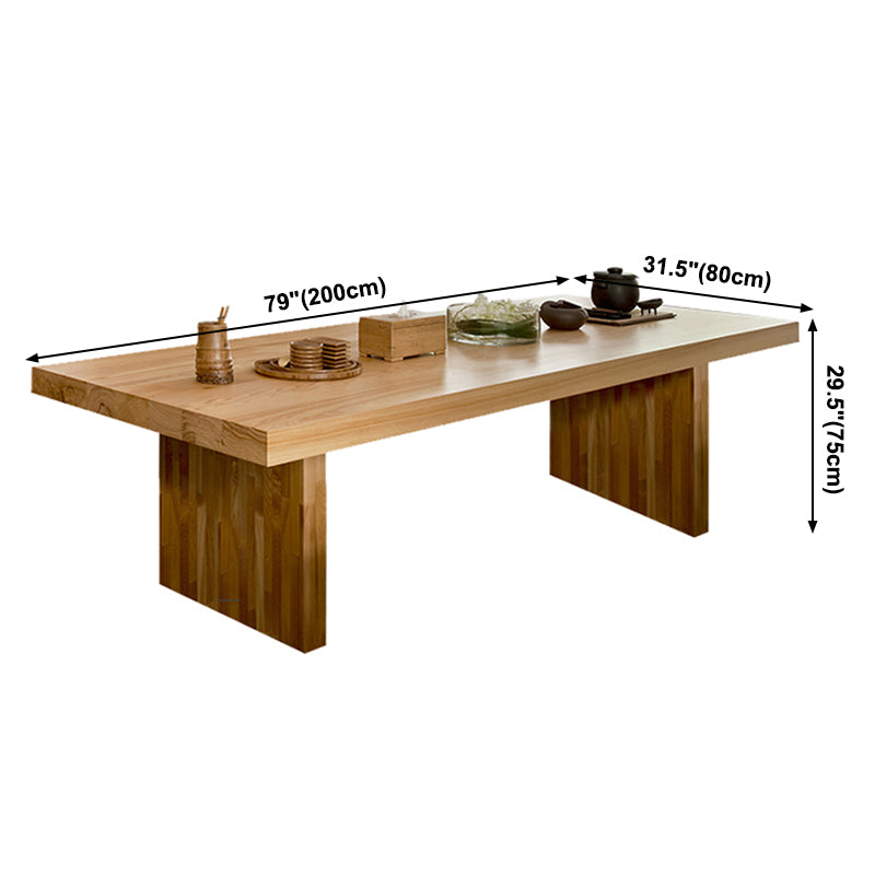 Rectangle Casual Dining Table Brown Tone Fixed Table with Pinewood Solid Wood