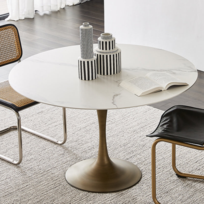 Contemporary Round Dining Table Sintered Stone Table with Brass Tulip Base