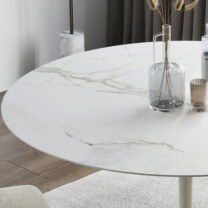 Contemporary Round Dining Table Sintered Stone Table with Brass Tulip Base