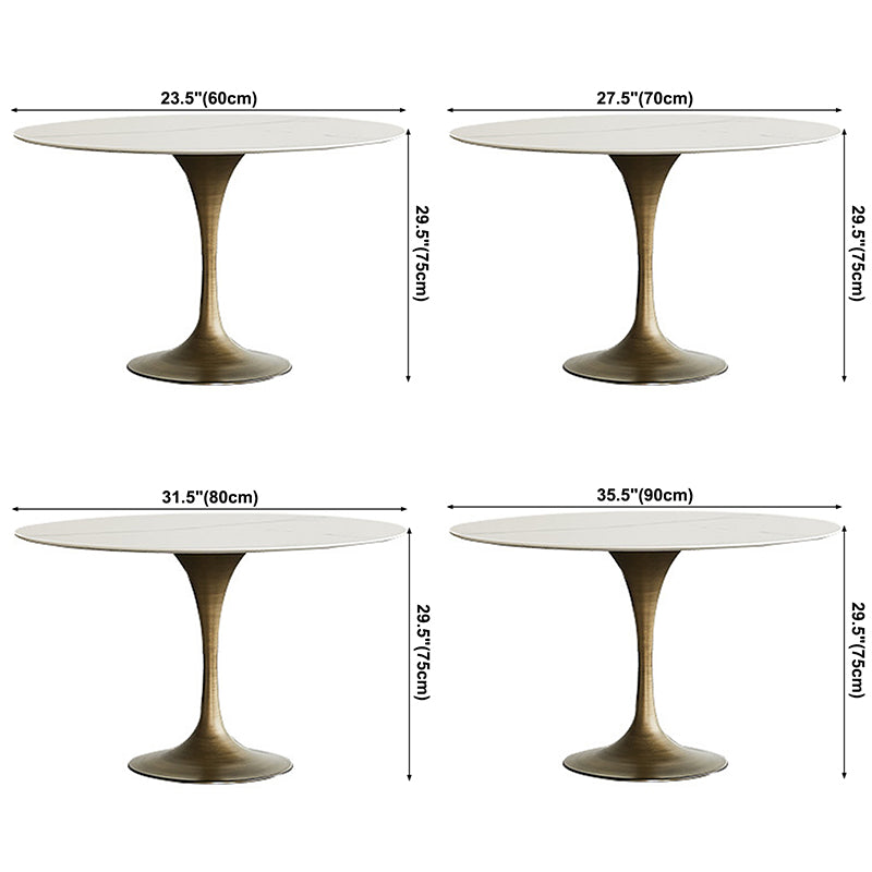 Contemporary Round Dining Table Sintered Stone Table with Brass Tulip Base