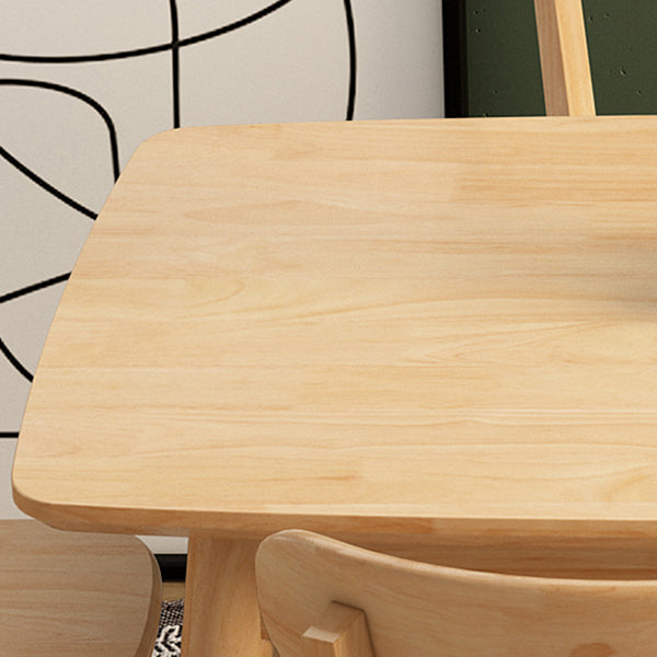 Modern Rubberwood Solid Wood Dining Table Brown Rectangle Table with 4 Legs for Home