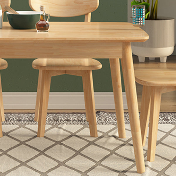 Modern Rubberwood Solid Wood Dining Table Brown Rectangle Table with 4 Legs for Home