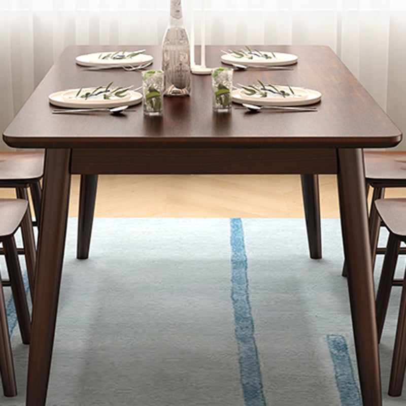 Rechthoek Moderne eettafel Bruine vaste tafel met rubberwood massief hout