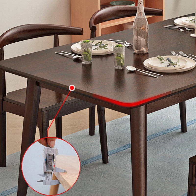 Rechthoek Moderne eettafel Bruine vaste tafel met rubberwood massief hout