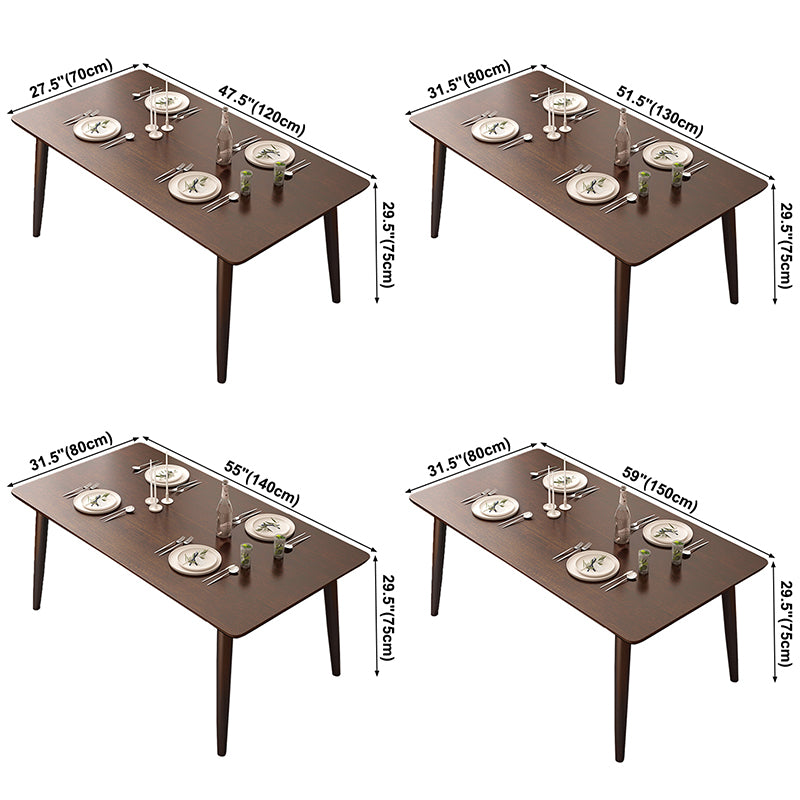 Rechthoek Moderne eettafel Bruine vaste tafel met rubberwood massief hout