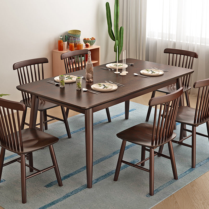 Rechthoek Moderne eettafel Bruine vaste tafel met rubberwood massief hout