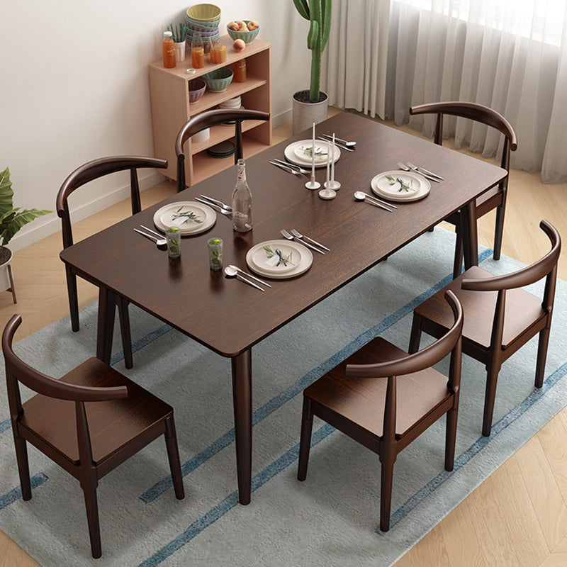 Rechthoek Moderne eettafel Bruine vaste tafel met rubberwood massief hout