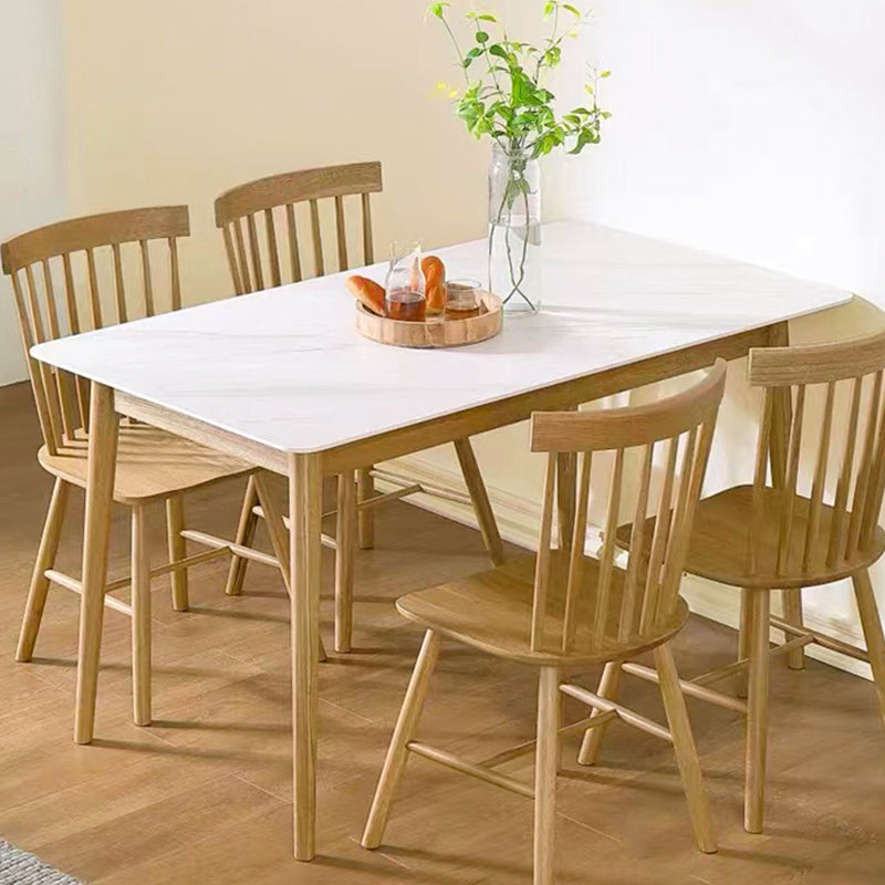 Modern Sintered Stone Top White Dining Table Rectangle Standard Dining Table with 4 Legs Base