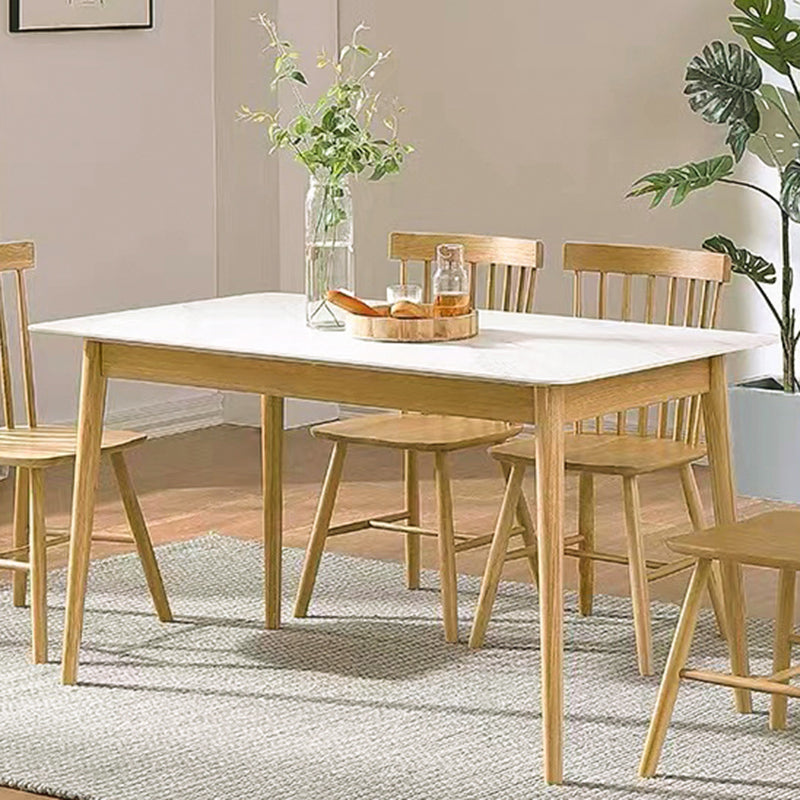 Modern Sintered Stone Top White Dining Table Rectangle Standard Dining Table with 4 Legs Base