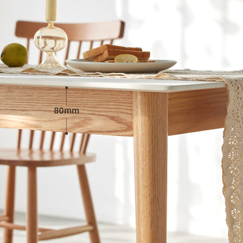 Modern Sintered Stone Top White Dining Table Rectangle Standard Dining Table with 4 Legs Base