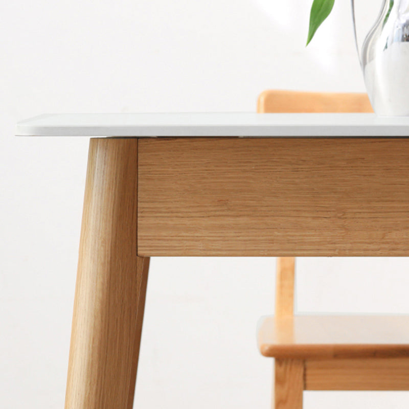 Modern Sintered Stone Top White Dining Table Rectangle Standard Dining Table with 4 Legs Base