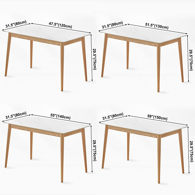 Modern Sintered Stone Top White Dining Table Rectangle Standard Dining Table with 4 Legs Base