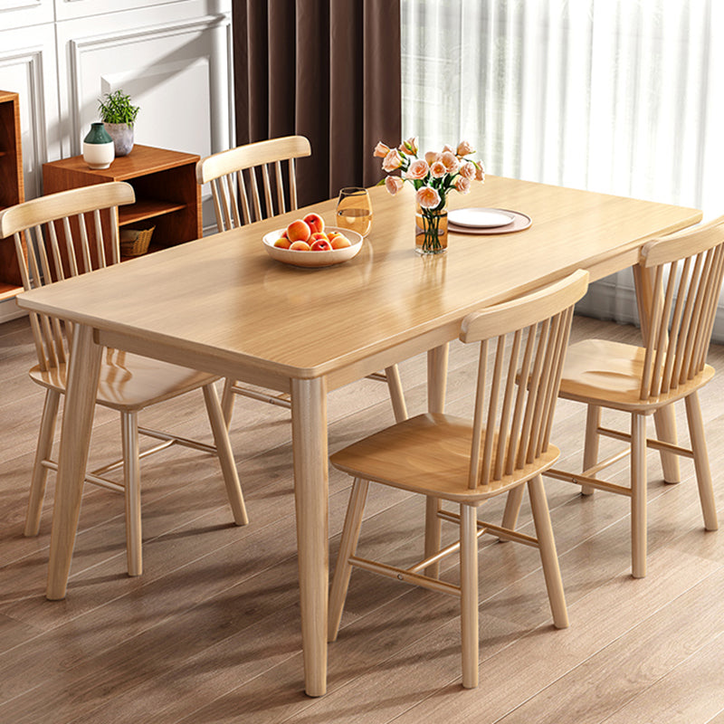 Table à manger en bois massif moderne table rectangle marron avec 4 jambes pour un usage domestique